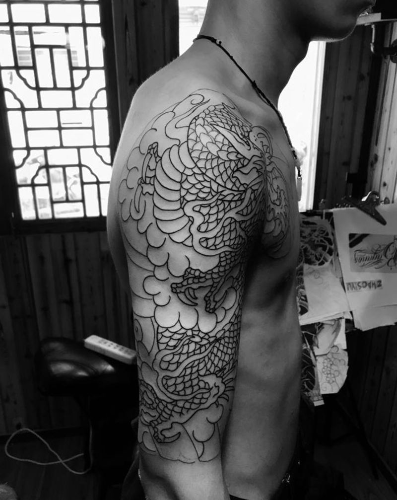 未完成作品纹身图片_手臂老传统纹身图案