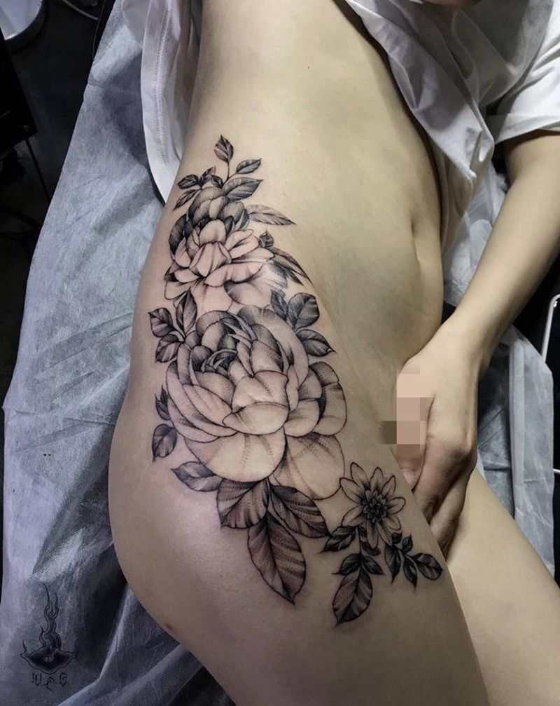 花纹身图片_腿部纹身图案