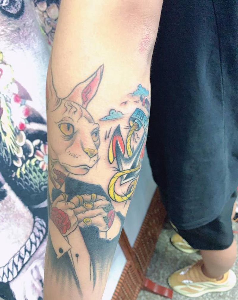 猫纹身图片_手臂New School纹身图案