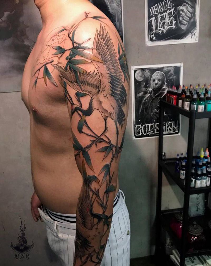 鹤纹身图片_手部纹身图案