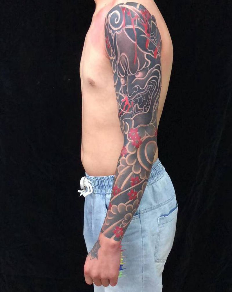 老传统花臂纹身图片_手臂老传统纹身图案