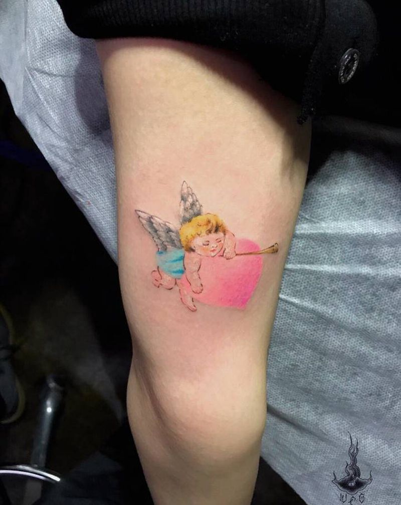 小天使纹身图片_手部纹身图案