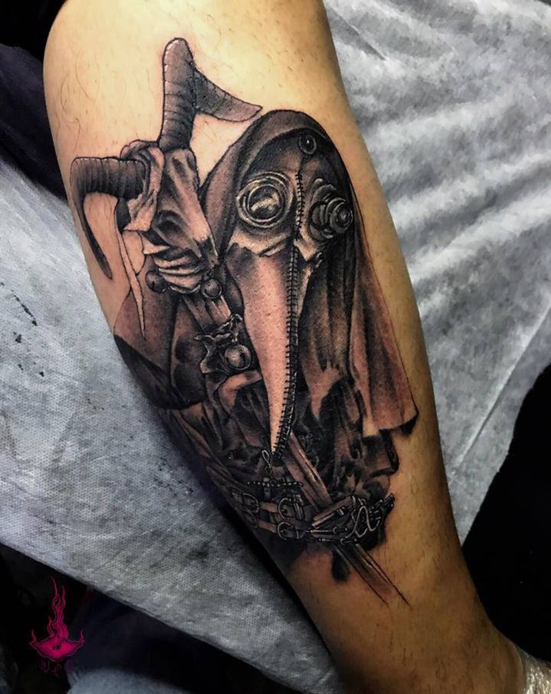 黑死病纹身图片_腿部纹身图案