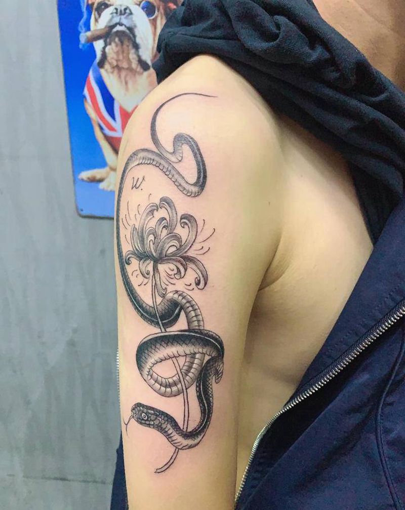 蛇纹身图片_手臂新传统纹身图案