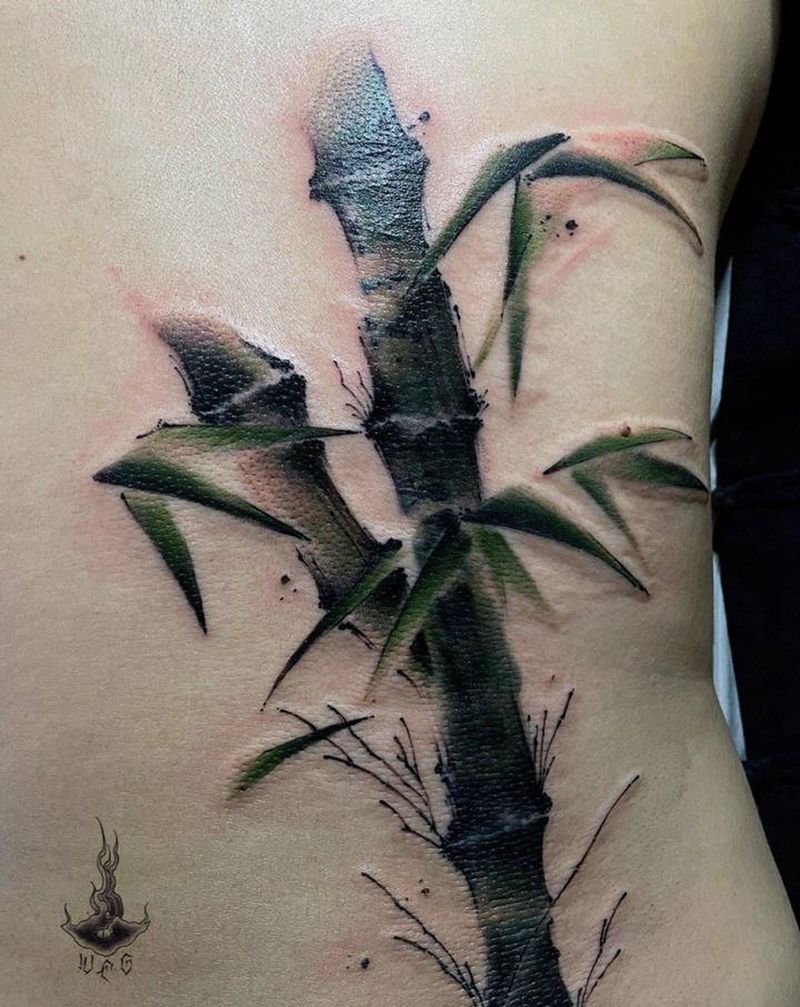 水墨遮盖纹身图片_背部纹身图案