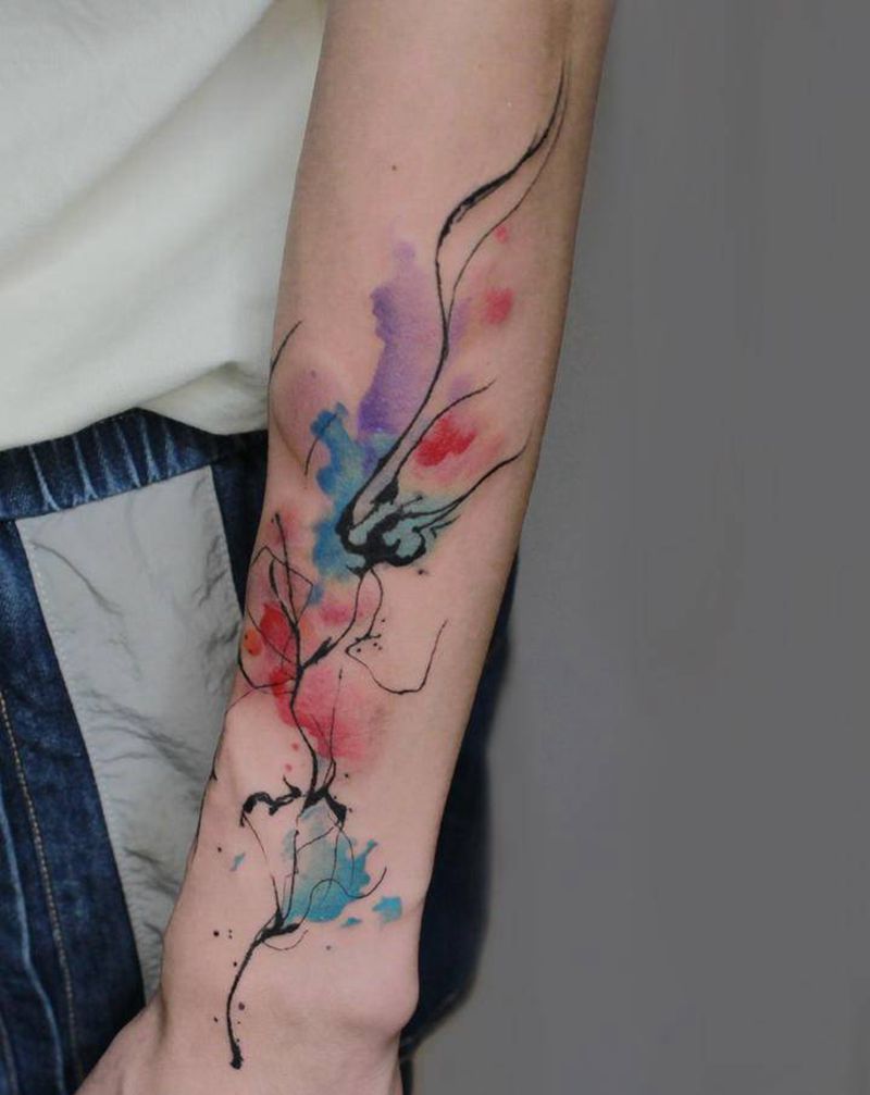 彩韵纹身图片_手部手臂水墨水彩纹身图案