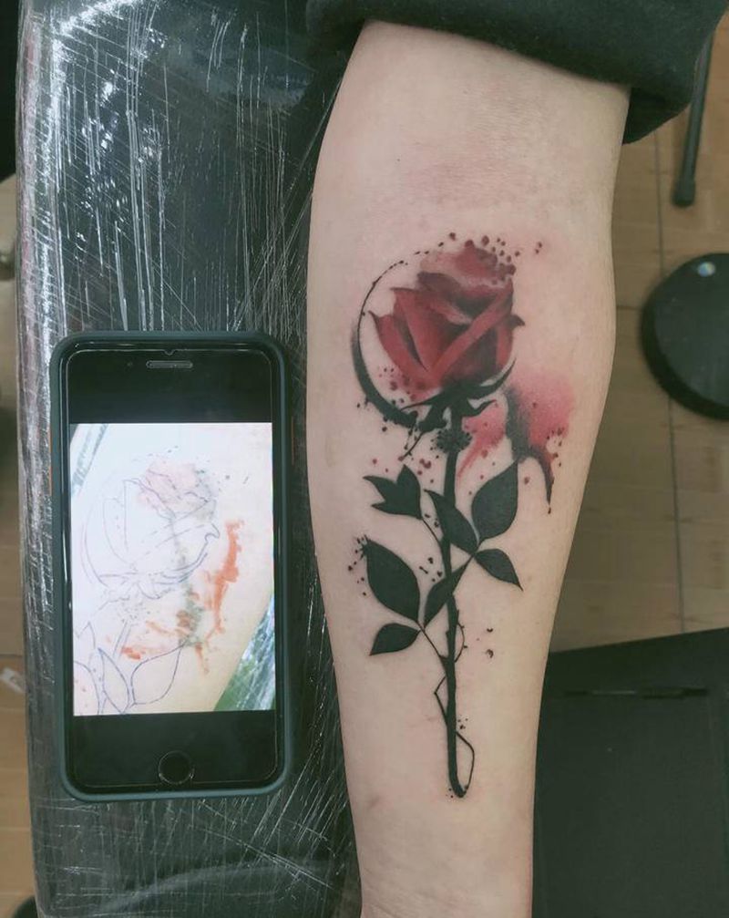 遮盖纹身图片_手臂水彩水墨纹身图案