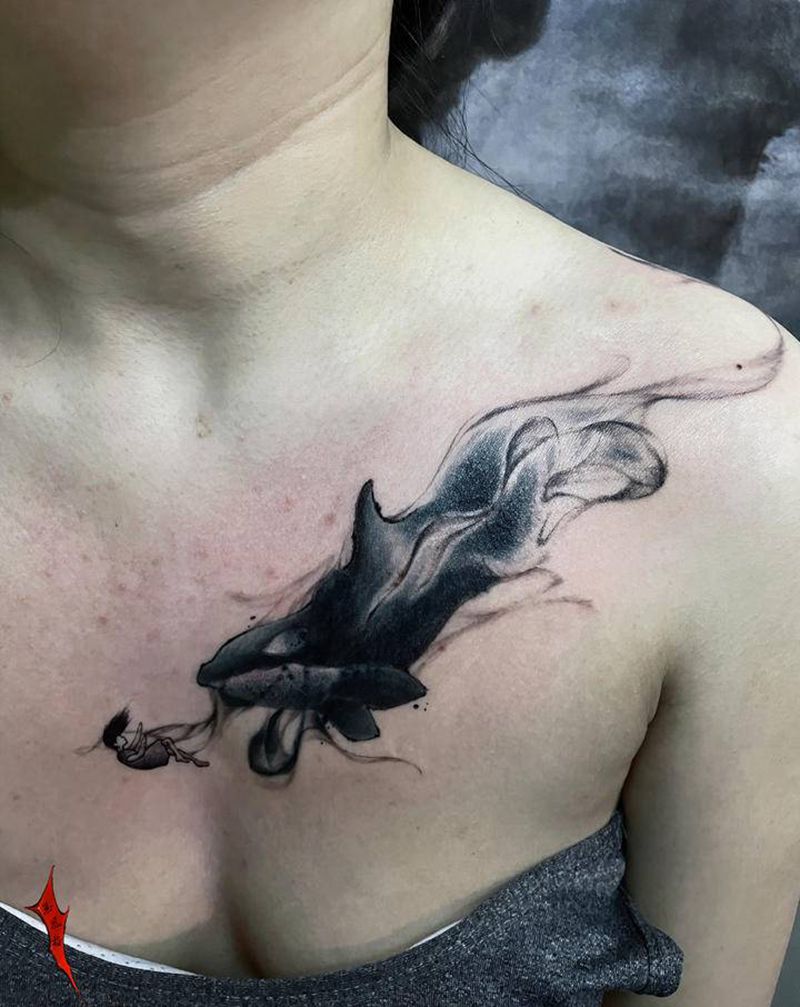 遮盖纹身图片_胸部纹身图案