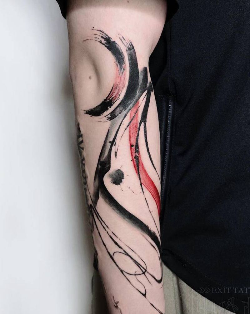 红与黑纹身图片_手臂水彩水墨纹身图案