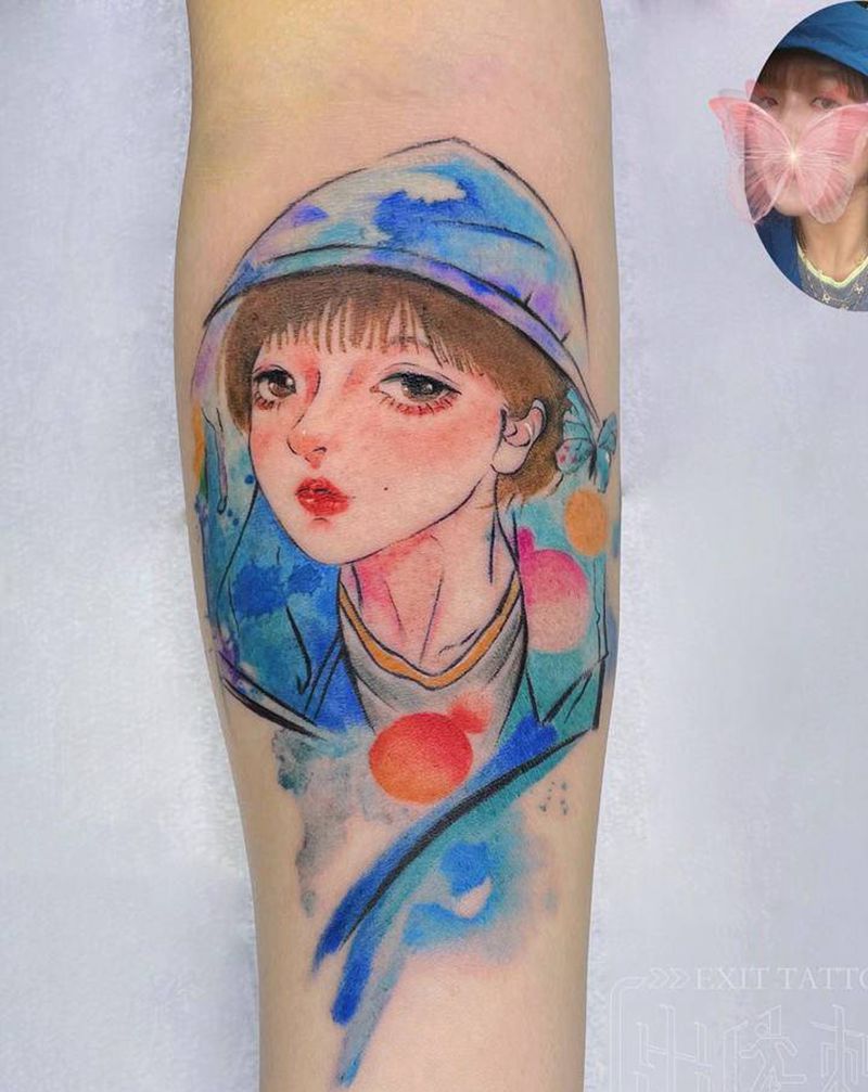 水彩肖像纹身图片_手部水彩水墨纹身图案