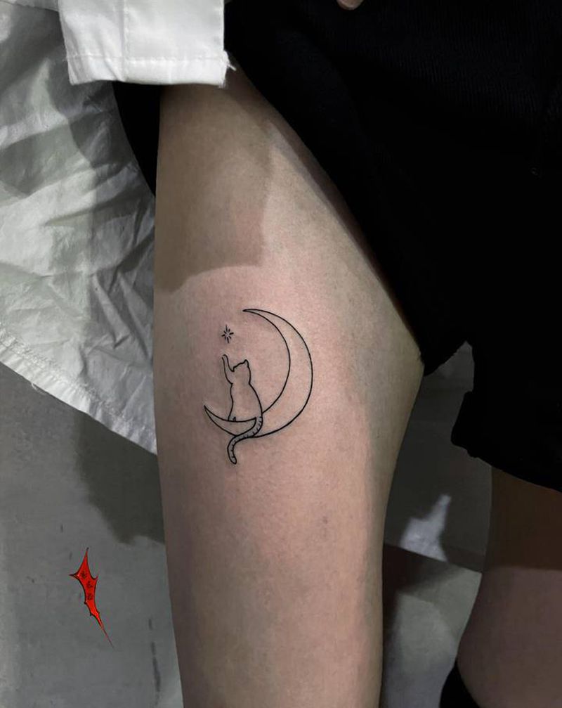 猫纹身图片_腿部纹身图案