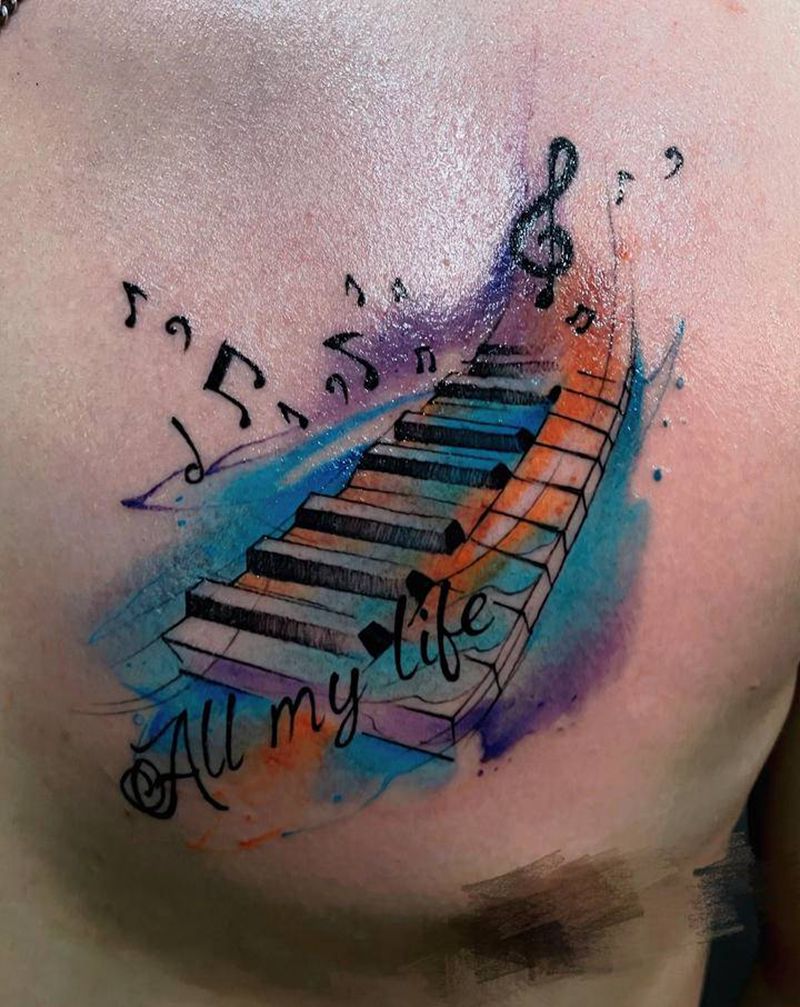 钢琴纹身图片_胸部纹身图案