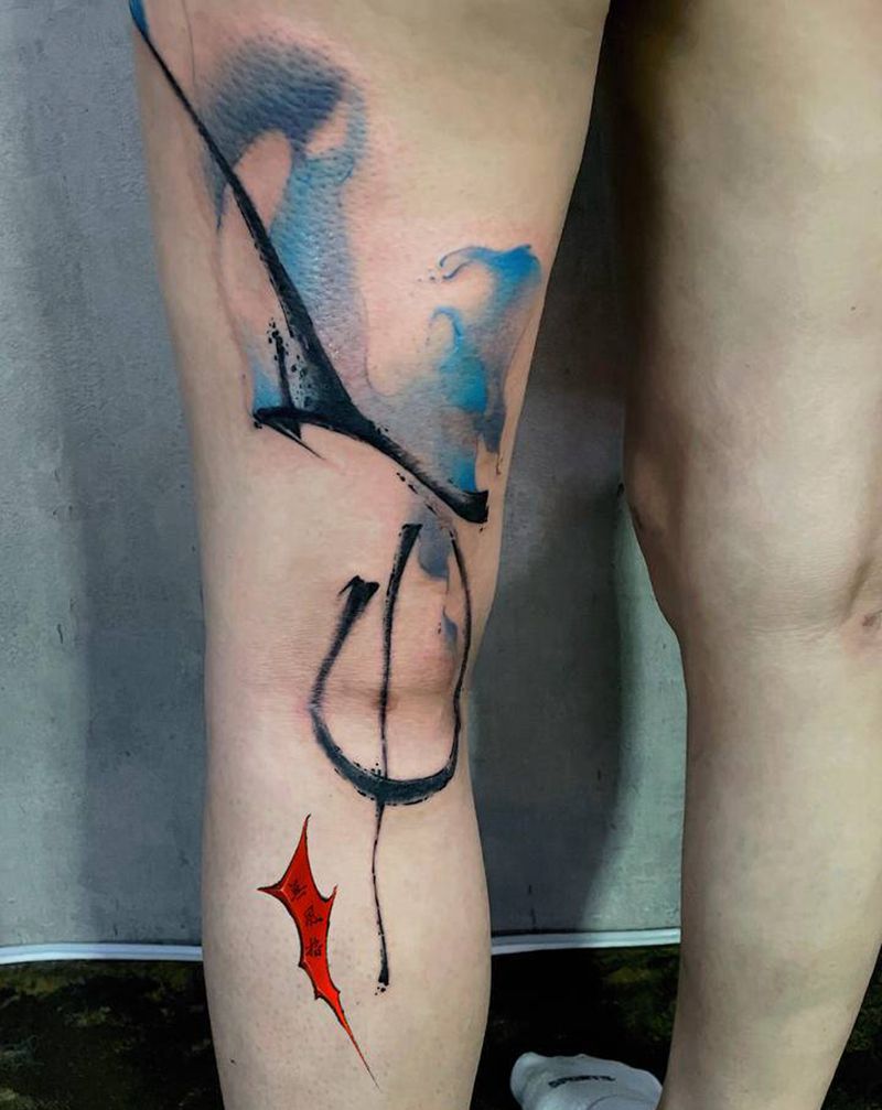 水彩纹身图片_腿部纹身图案