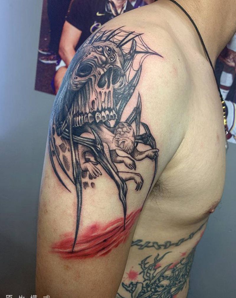 暗黑纹身图片_手臂欧美写实骷髅纹身图案