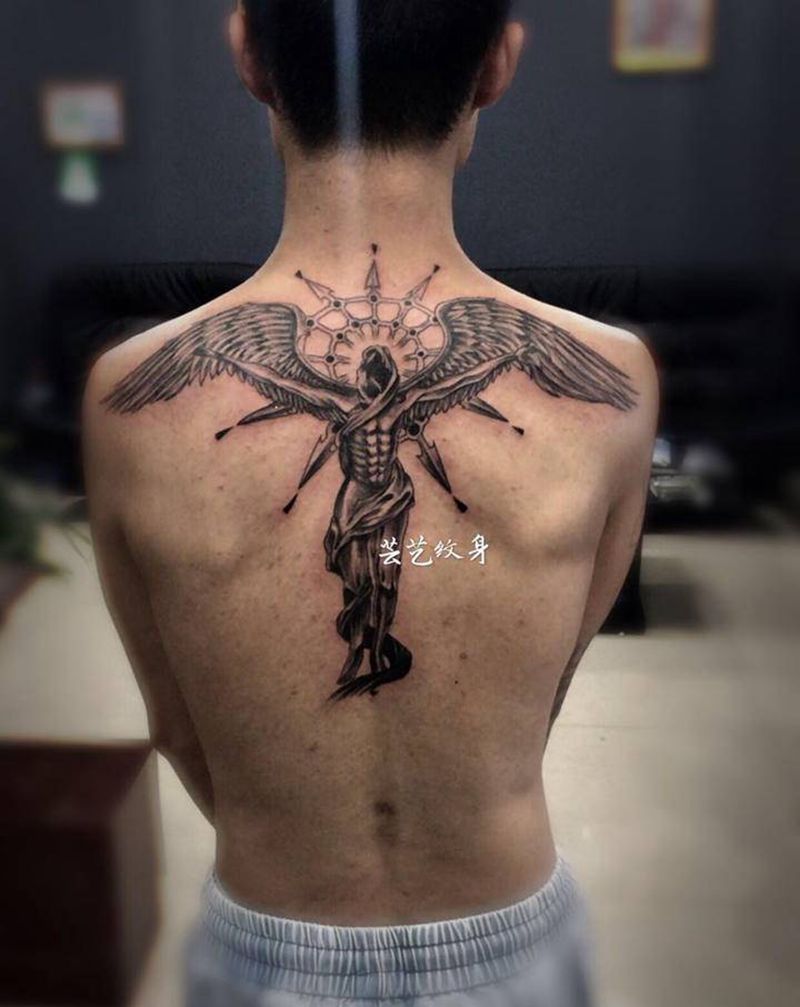 天使纹身图片_背部纹身图案