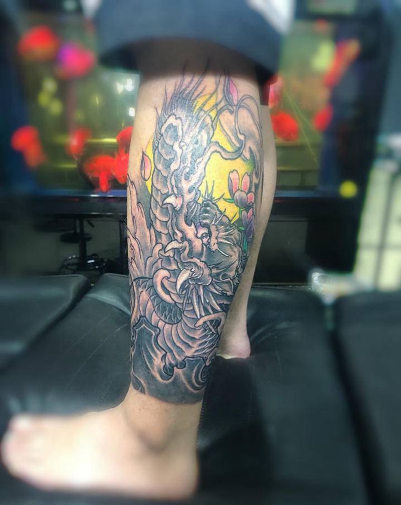 龙纹身图片_腿部纹身图案