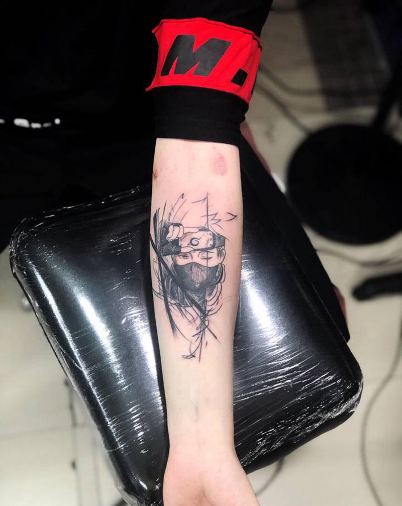 火影忍者纹身图片_手臂点刺水墨纹身图案
