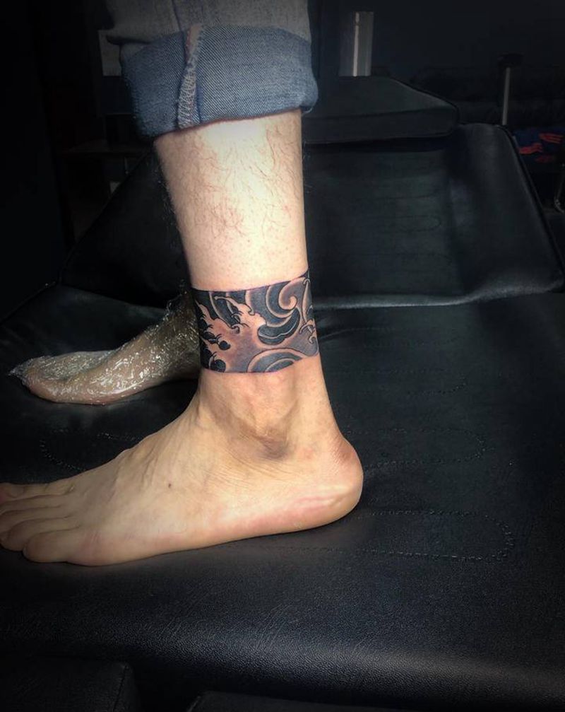 脚环纹身图片_腿部老传统新传统浪纹身图案