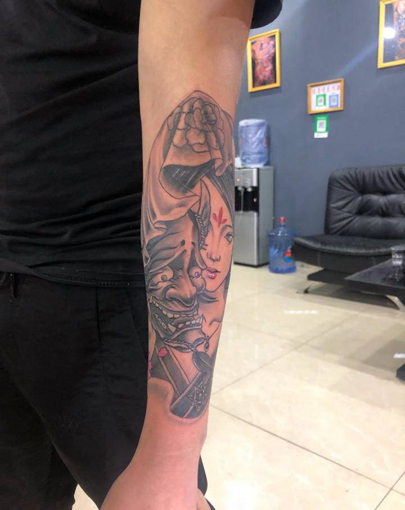 艺姬纹身图片_手臂新传统艺姬纹身图案