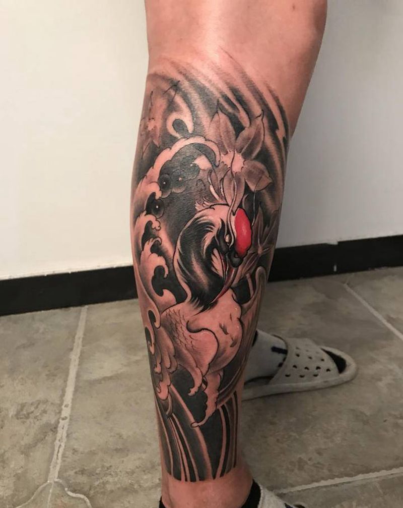 鹤纹身图片_腿部纹身图案