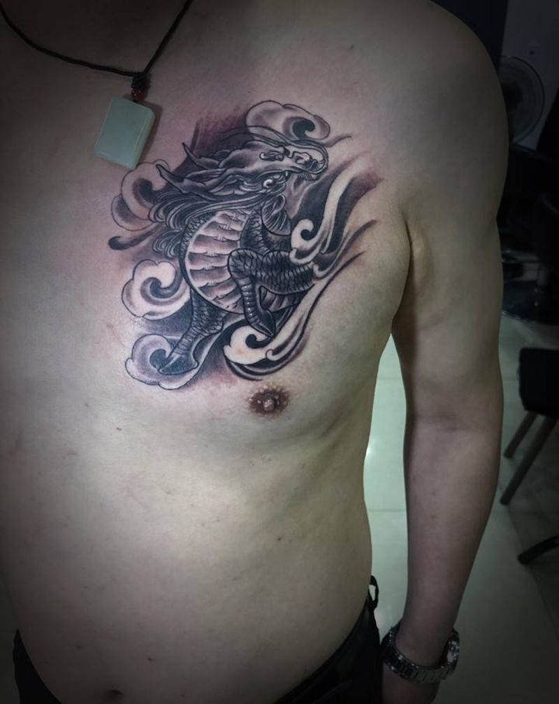 麒麟纹身图片_胸部新传统麒麟纹身图案