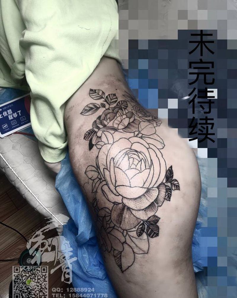 遮盖纹身图片_腿部点刺纹身图案