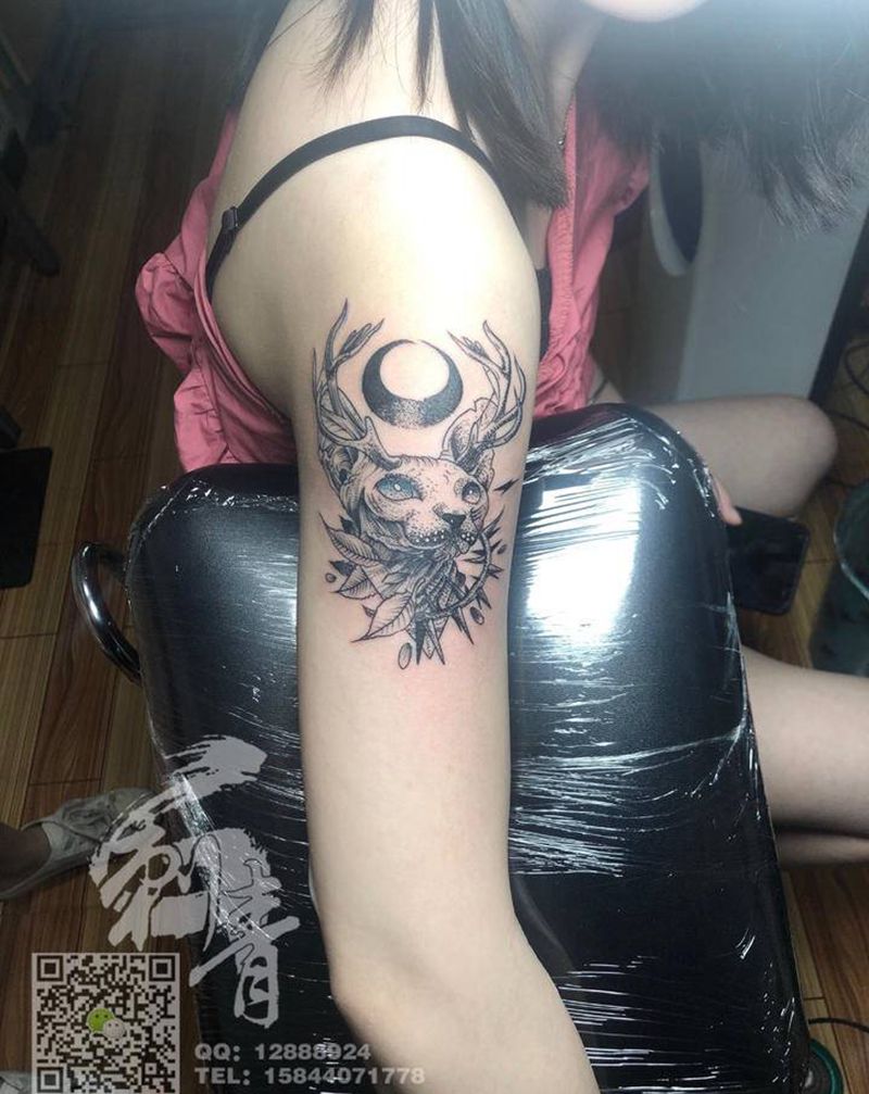 猫纹身图片_手臂点刺纹身图案