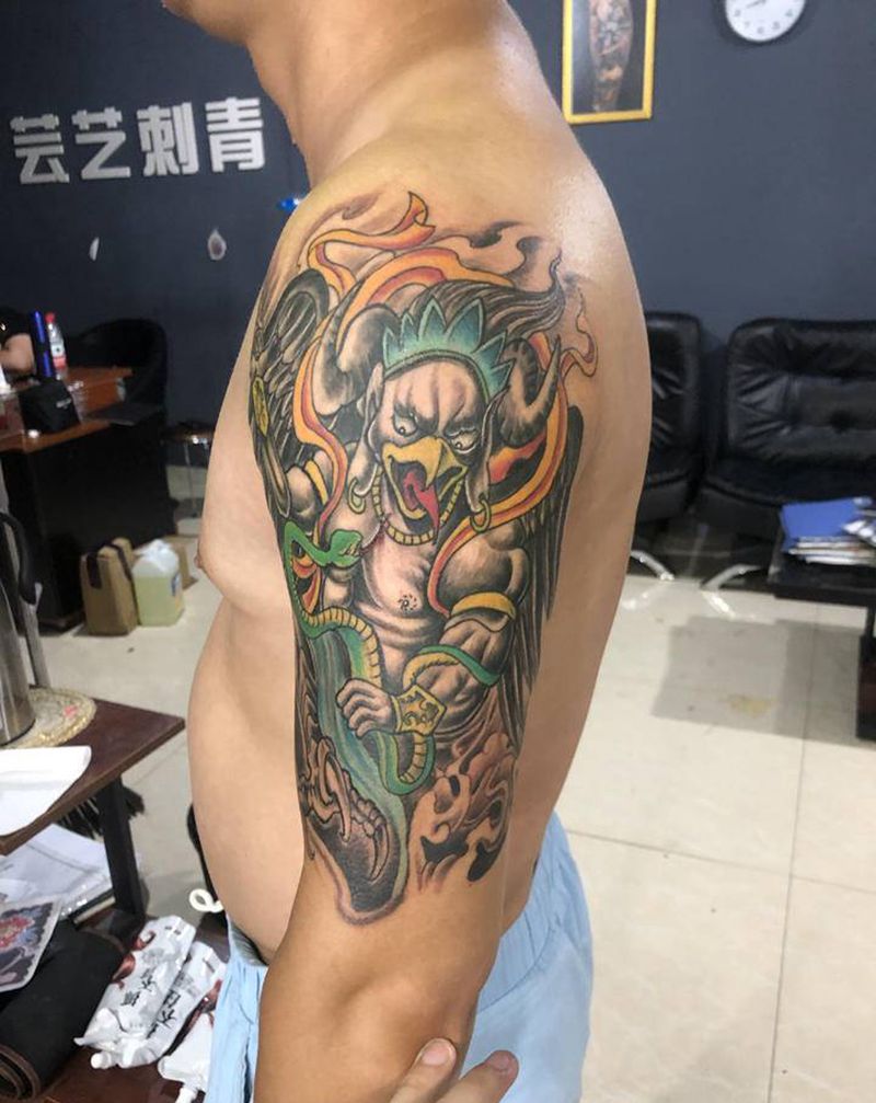 雷神纹身图片_手臂新传统雷神纹身图案