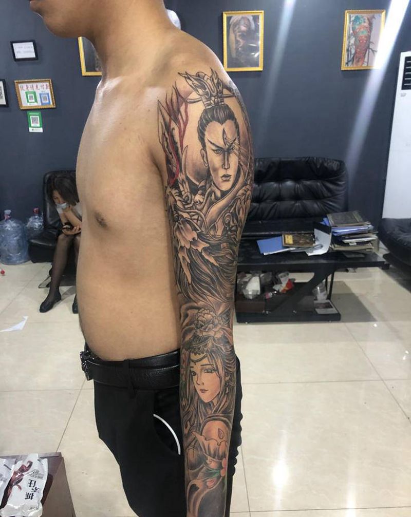 死神纹身图片_新传统死神胸部纹身图案