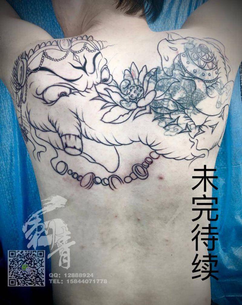 象神遮盖纹身图片_背部新传统纹身图案
