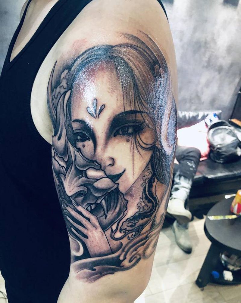 艺妓纹身图片_手臂新传统纹身图案