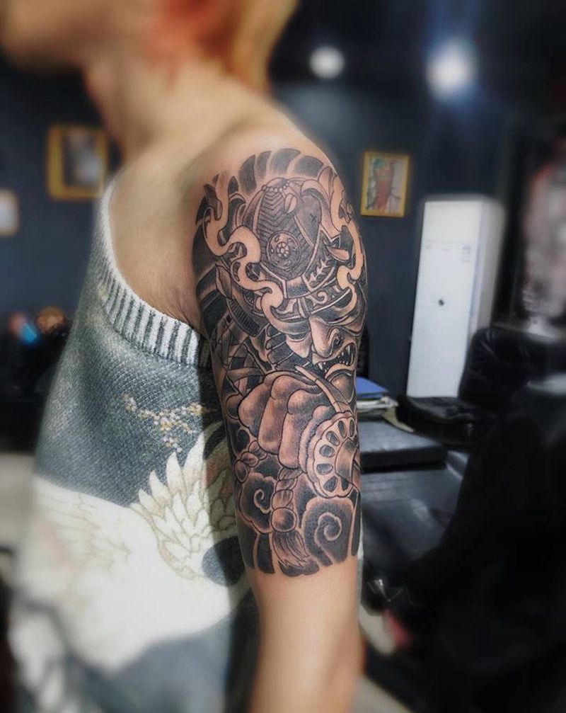 鬼武士纹身图片_手臂新传统鬼武士纹身图案