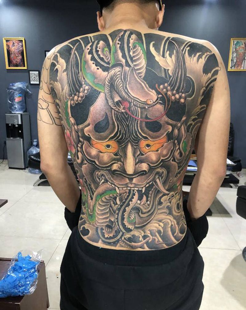 大满背纹身图片_背部老传统般若纹身图案