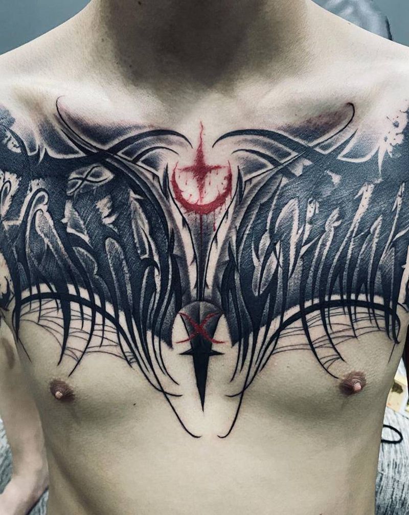 花体字设计纹身图片_胸部花体字纹身图案