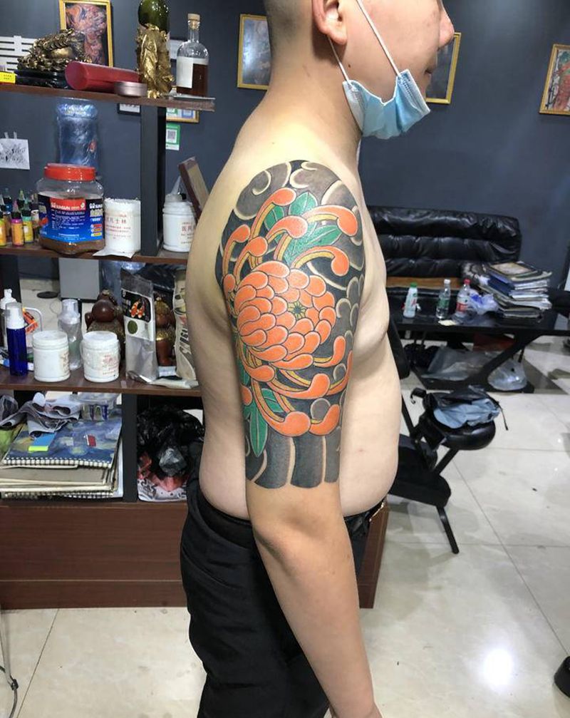 老传统纹身图片_老传统菊花纹身图案