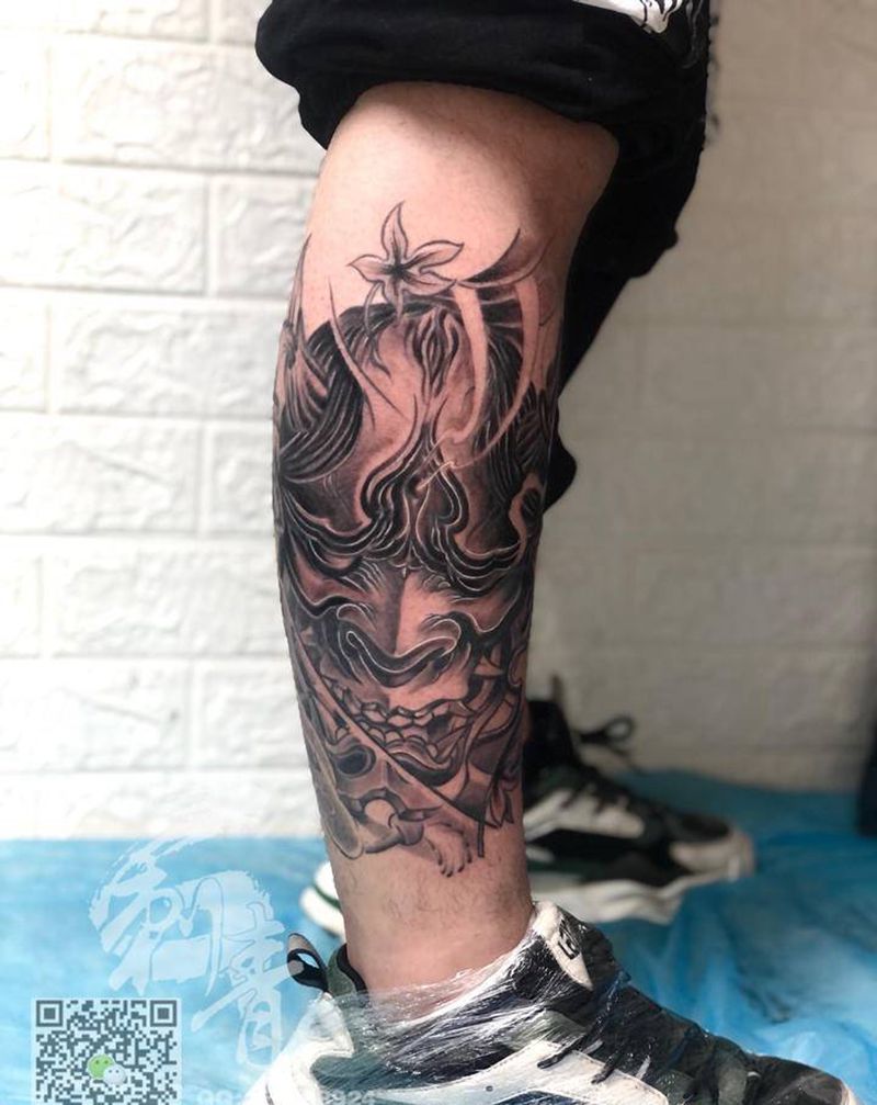 般若纹身图片_腿部老传统新传统纹身图案