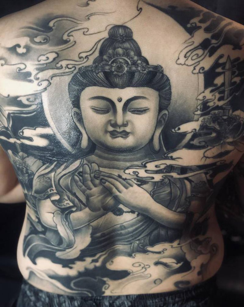 佛纹身图片_背部新传统纹身图案
