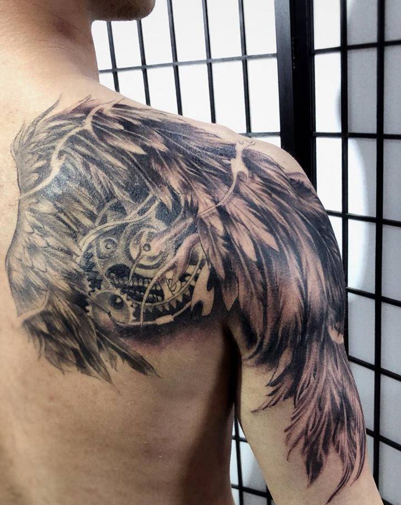 翅膀纹身图片_背部纹身图案