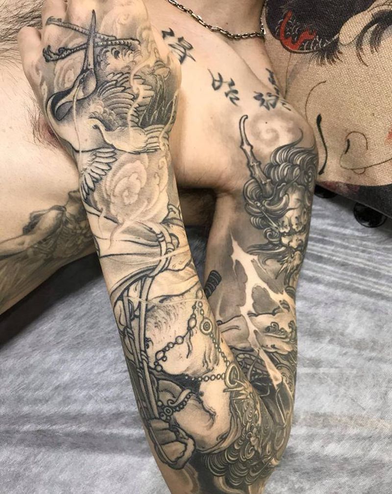 风雷二神纹身图片_手臂新传统风神雷神风雷纹身图案