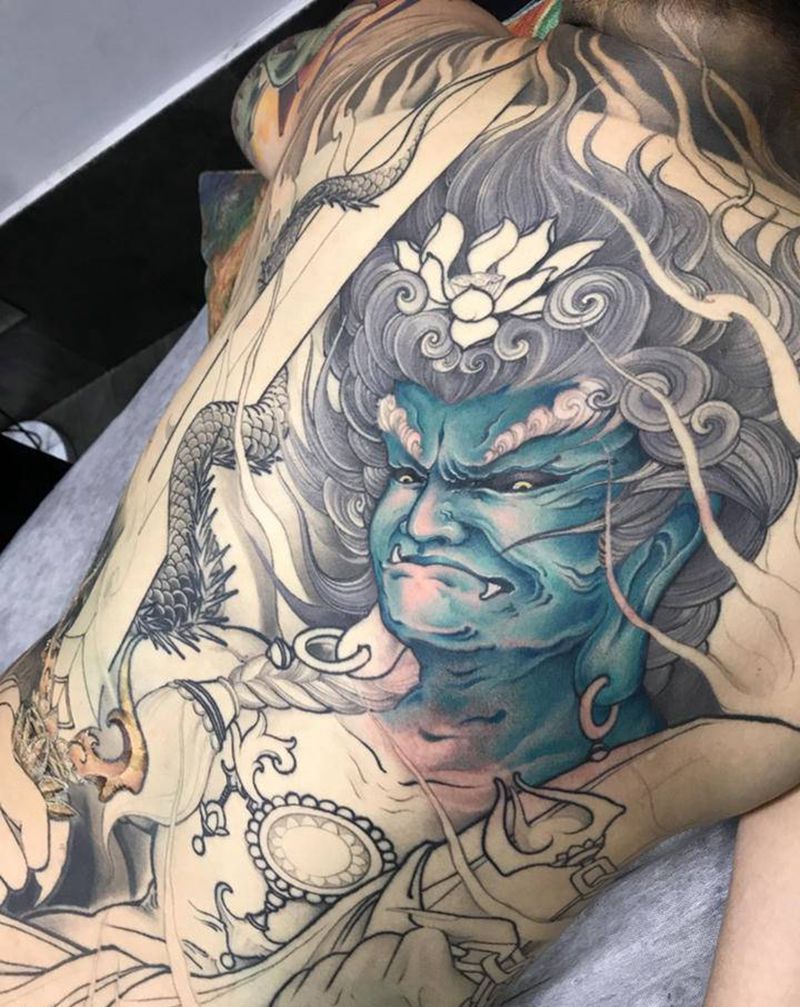 不动明王满背纹身图片_背部新传统不动明王满背新传统满背纹身图案