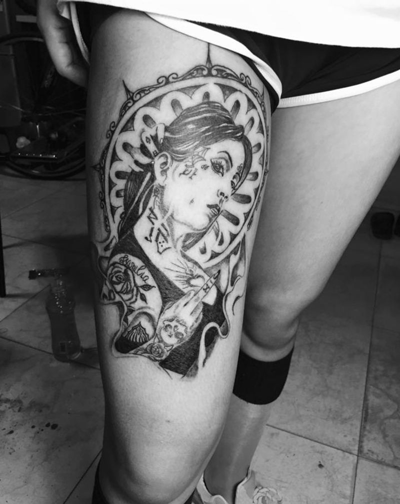 欧美风纹身图片_腿部欧美写实几何纹身图案