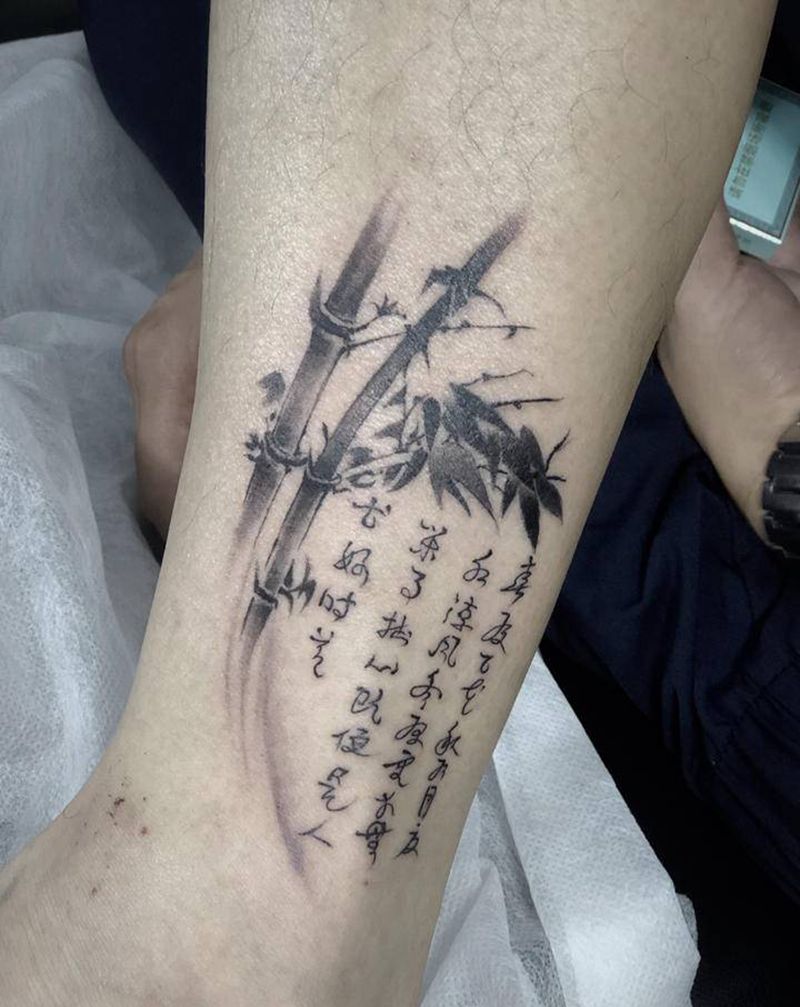 中国风纹身图片_脚部新传统水墨纹身图案