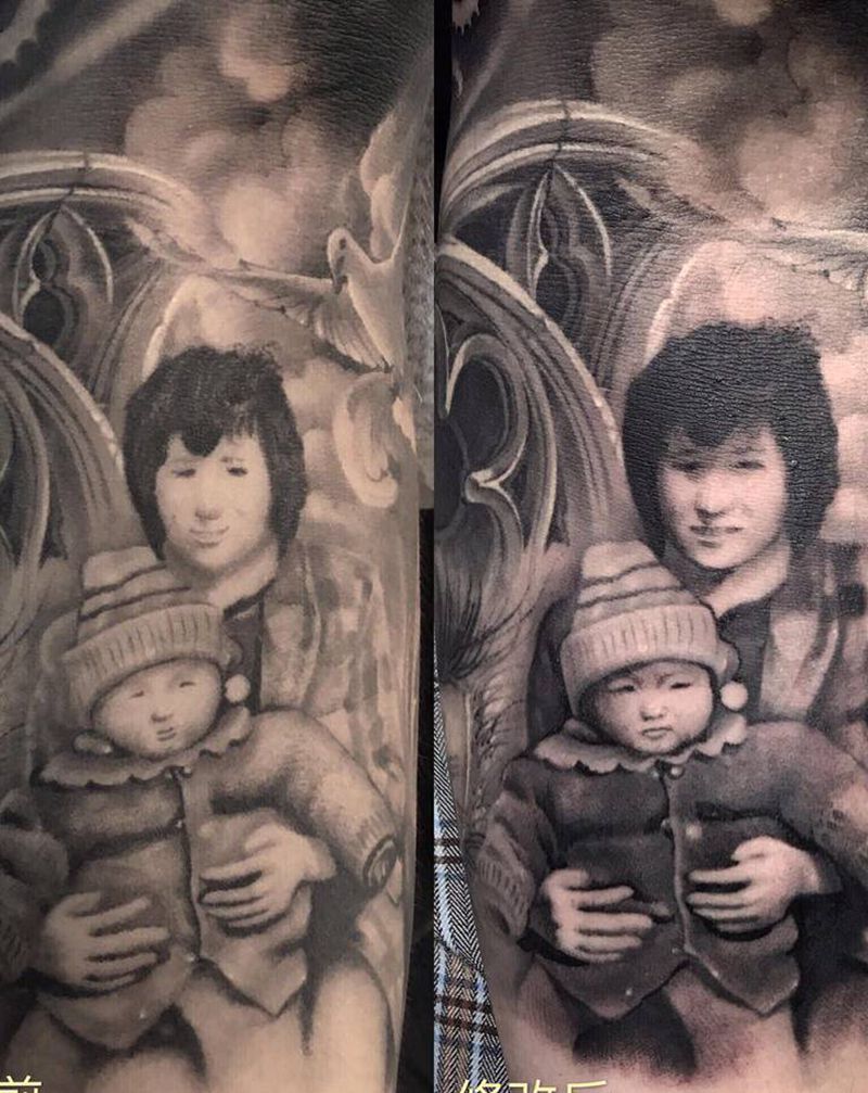 修改作品纹身图片_手臂欧美写实遮盖修改嘉兴纹身图案