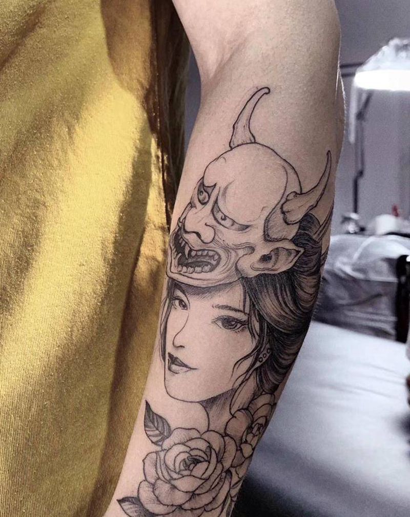 艺妓纹身图片_手臂新传统艺妓纹身图案