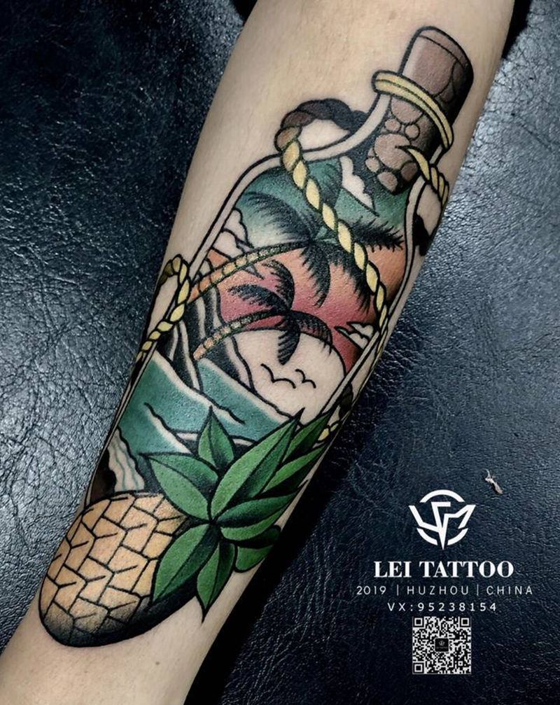 漂流瓶纹身图片_Old School纹身图案