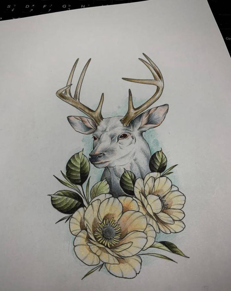 鹿纹身图片_手部New School鹿麋鹿纹身图案
