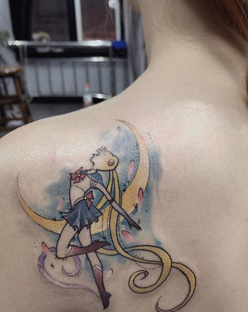 美少女纹身图片_肩部动漫水冰月美少女纹身图案