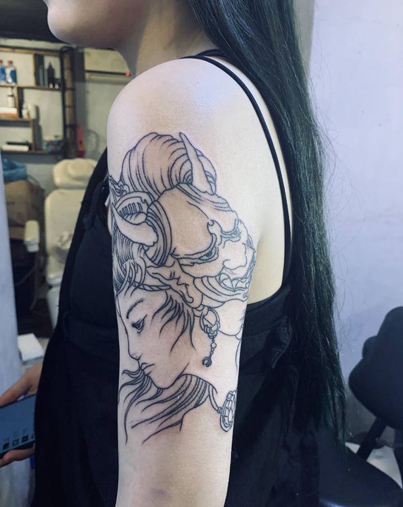 艺妓纹身图片_肩部纹身图案