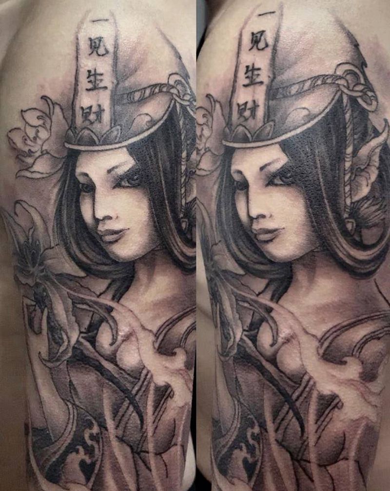 白无常纹身图片_手臂新传统黑白无常纹身图案