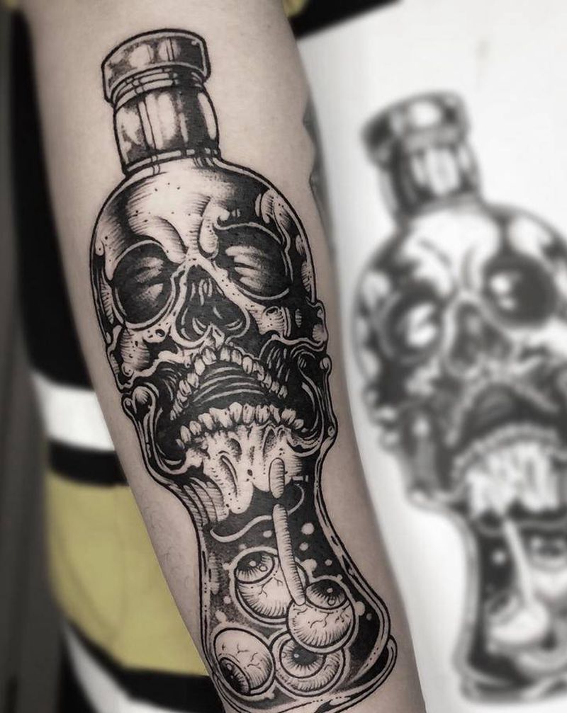 原创设计死神酒瓶纹身图片_手臂点刺New School纹身图案